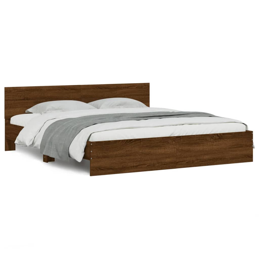 Modern Wooden Super King Size 180cm Bed Frame Base With Headboard & LED Lights