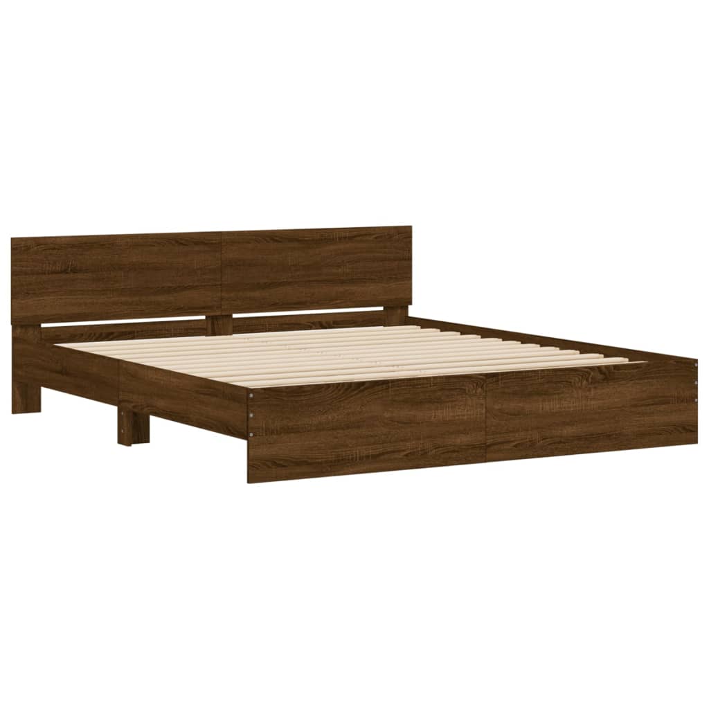 Modern Wooden Super King Size 180cm Bed Frame Base With Headboard & LED Lights