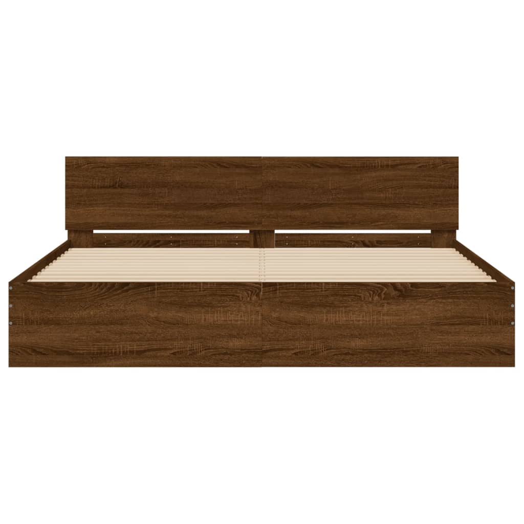 Modern Wooden Super King Size 180cm Bed Frame Base With Headboard & LED Lights