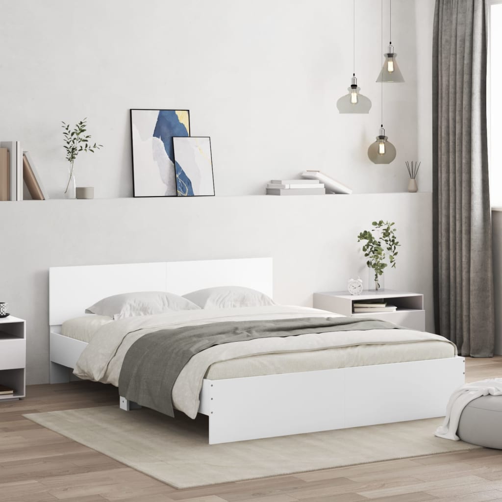 Modern Wooden Queen Size 160cm Bed Frame Base With Headboard & LED Lights