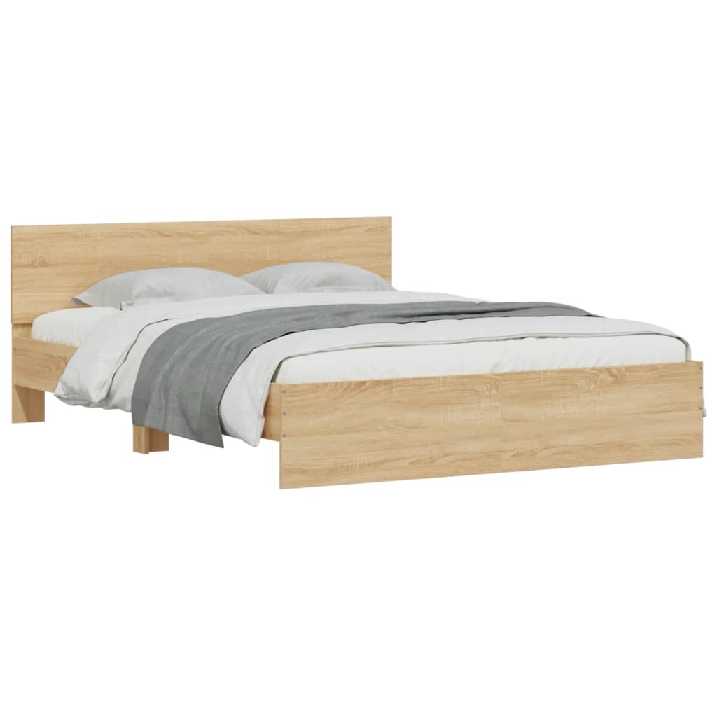 Modern Wooden Queen Size 160cm Bed Frame Base With Headboard & LED Lights