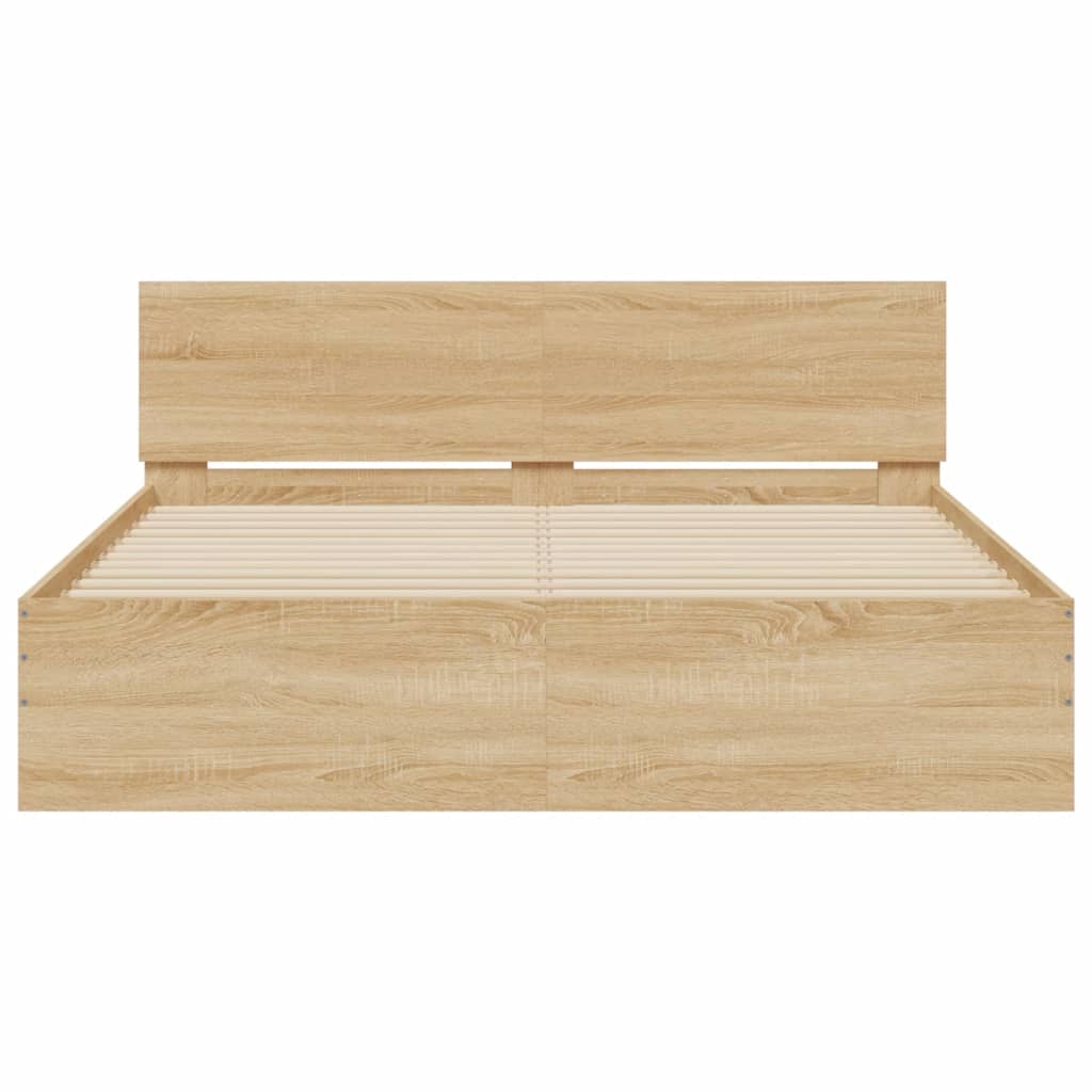 Modern Wooden Queen Size 160cm Bed Frame Base With Headboard & LED Lights