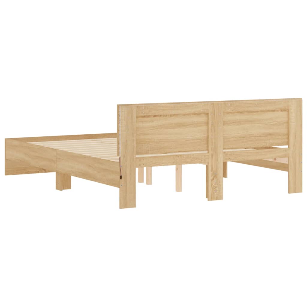 Modern Wooden Queen Size 160cm Bed Frame Base With Headboard & LED Lights