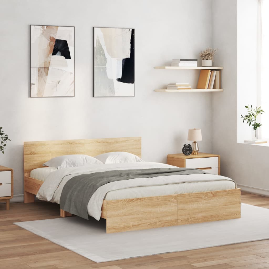 Modern Wooden Queen Size 160cm Bed Frame Base With Headboard & LED Lights
