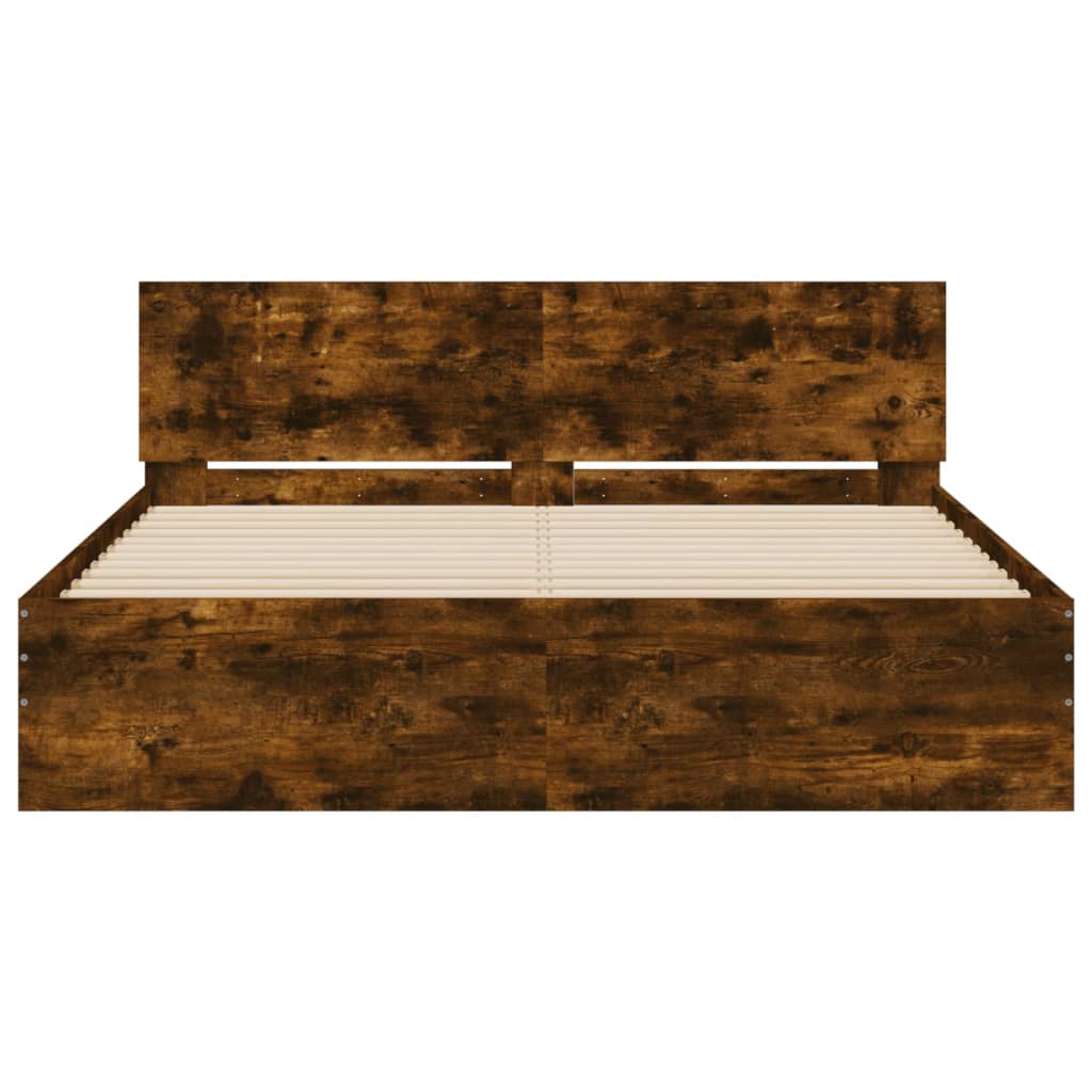 Modern Wooden Queen Size 160cm Bed Frame Base With Headboard & LED Lights