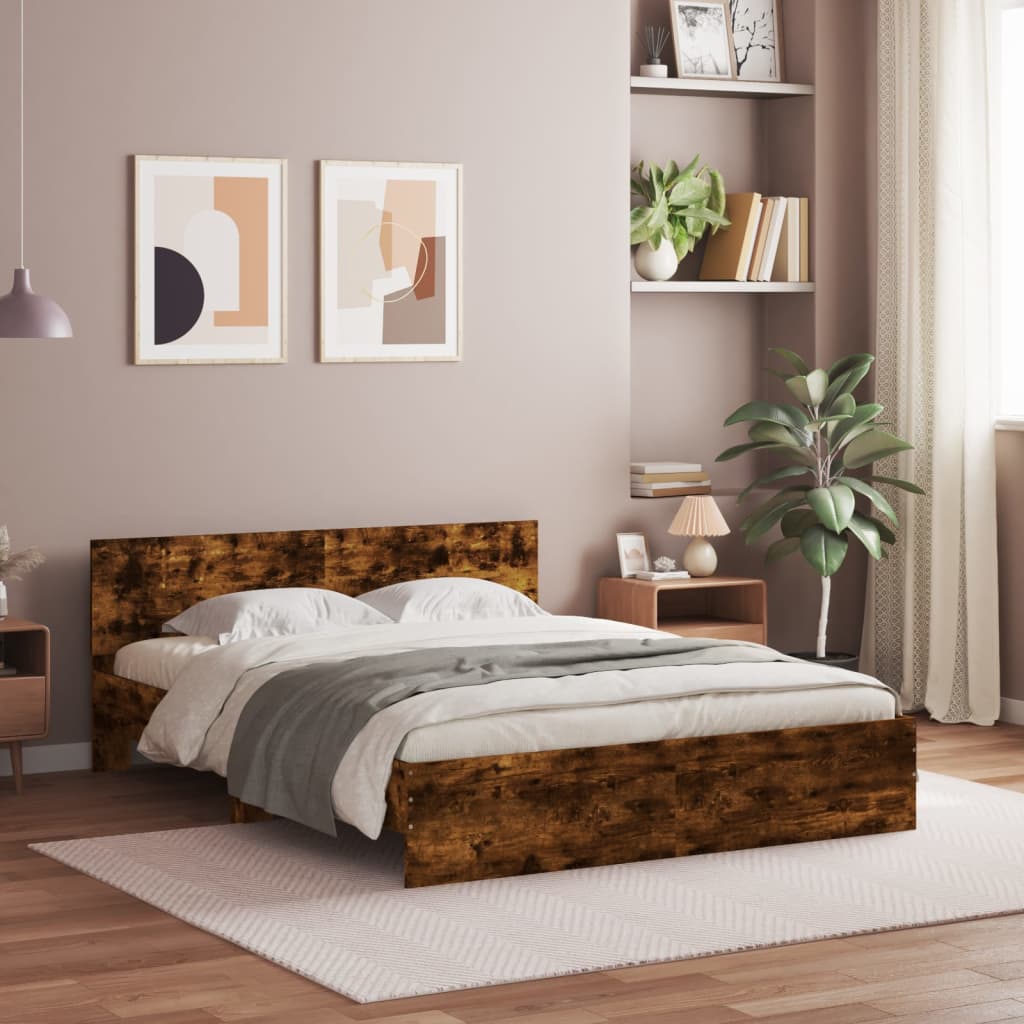 Modern Wooden Queen Size 160cm Bed Frame Base With Headboard & LED Lights