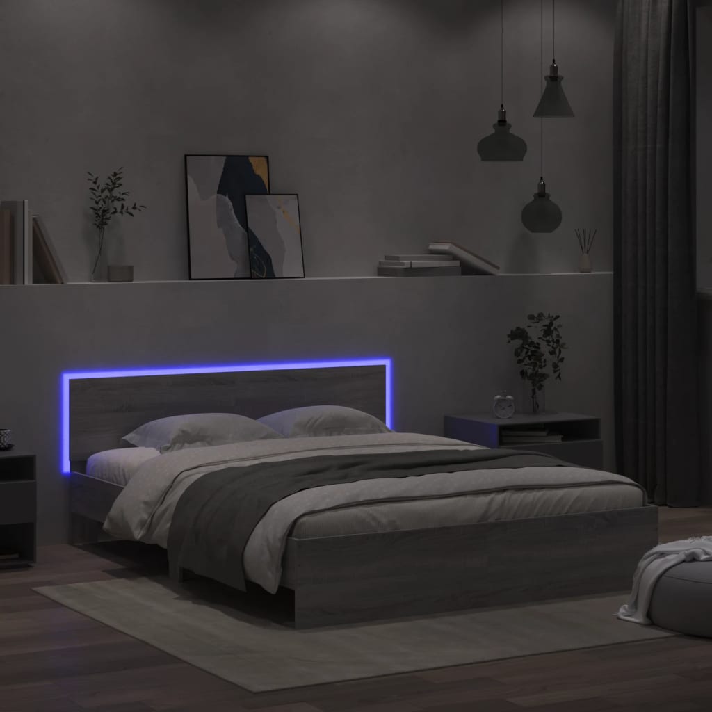 Modern Wooden Queen Size 160cm Bed Frame Base With Headboard & LED Lights
