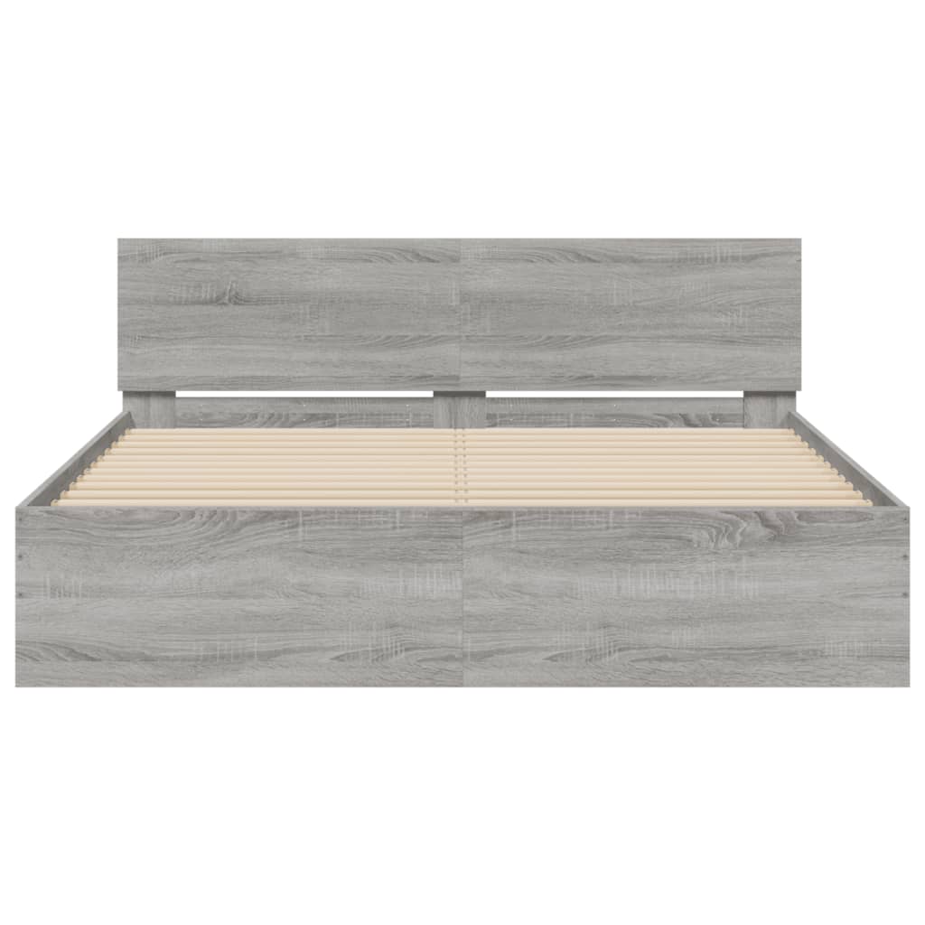 Modern Wooden Queen Size 160cm Bed Frame Base With Headboard & LED Lights