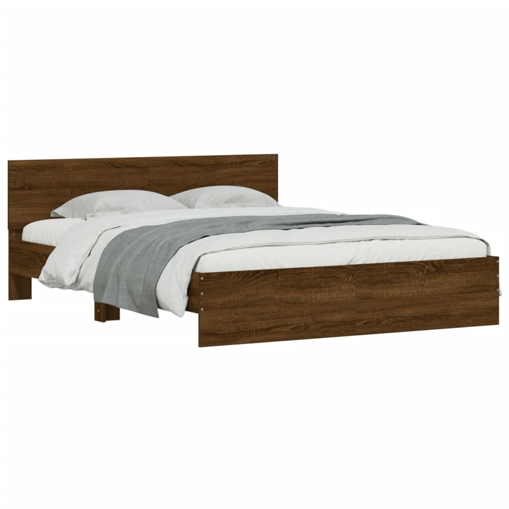 Modern Wooden Queen Size 160cm Bed Frame Base With Headboard & LED Lights