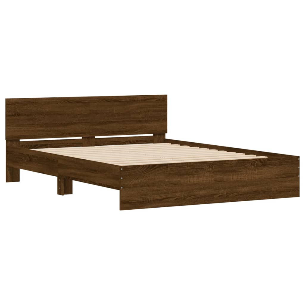 Modern Wooden Queen Size 160cm Bed Frame Base With Headboard & LED Lights