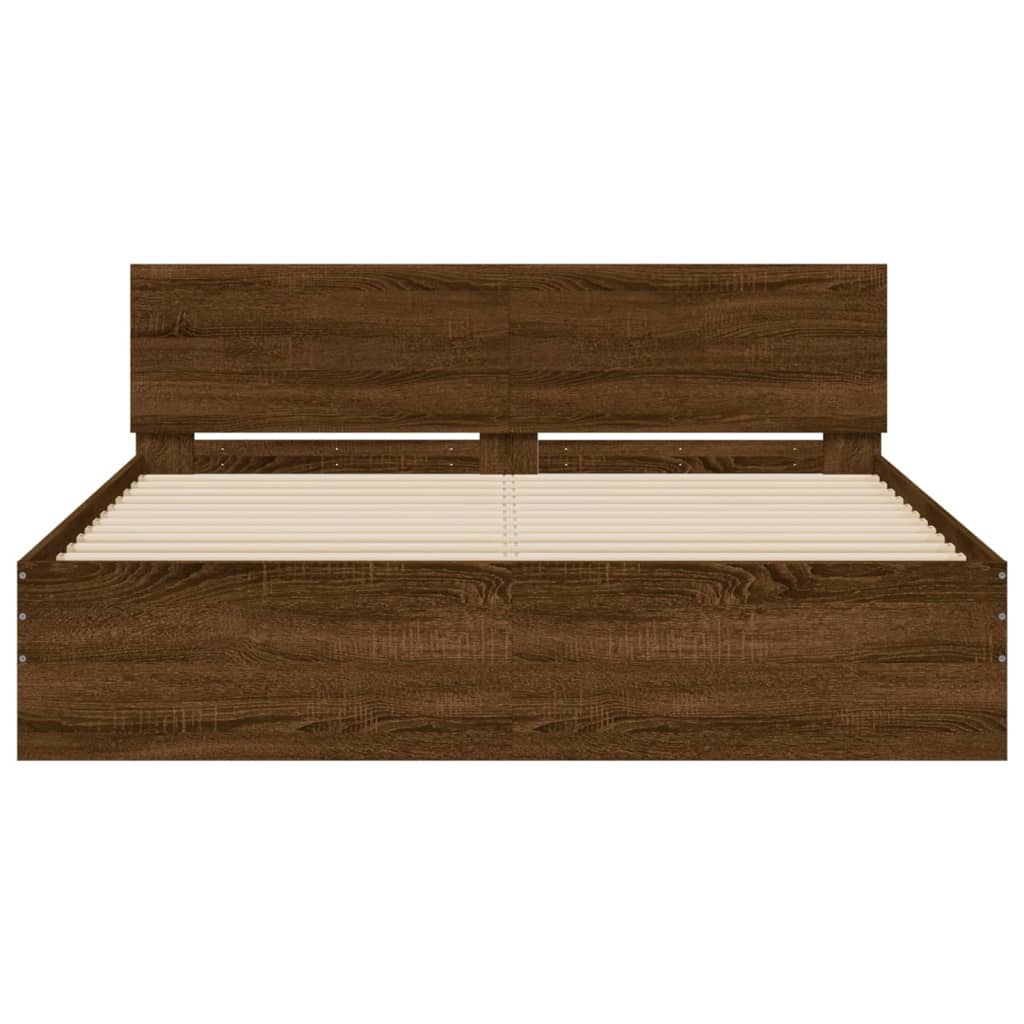Modern Wooden Queen Size 160cm Bed Frame Base With Headboard & LED Lights