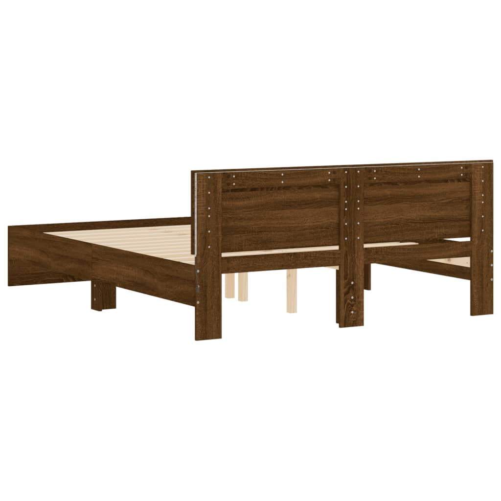 Modern Wooden Queen Size 160cm Bed Frame Base With Headboard & LED Lights