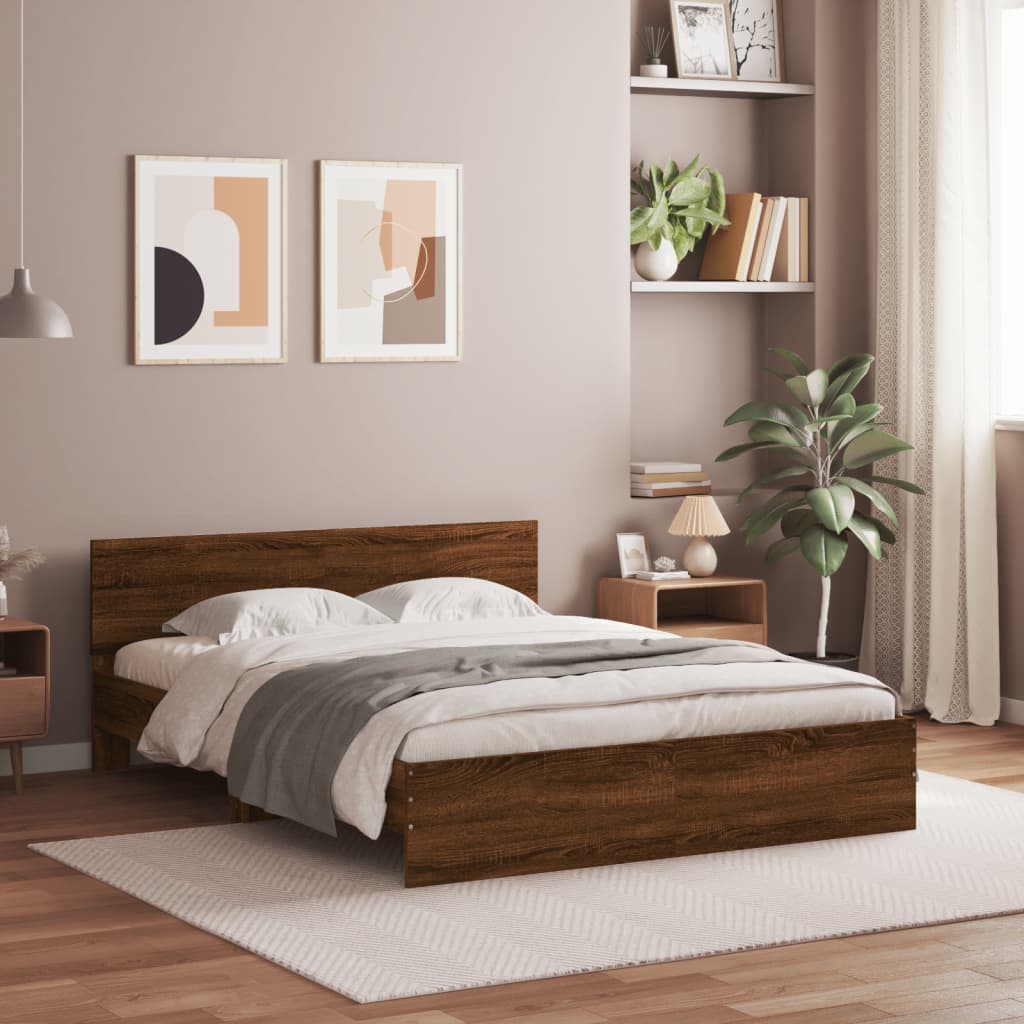 Modern Wooden Queen Size 160cm Bed Frame Base With Headboard & LED Lights
