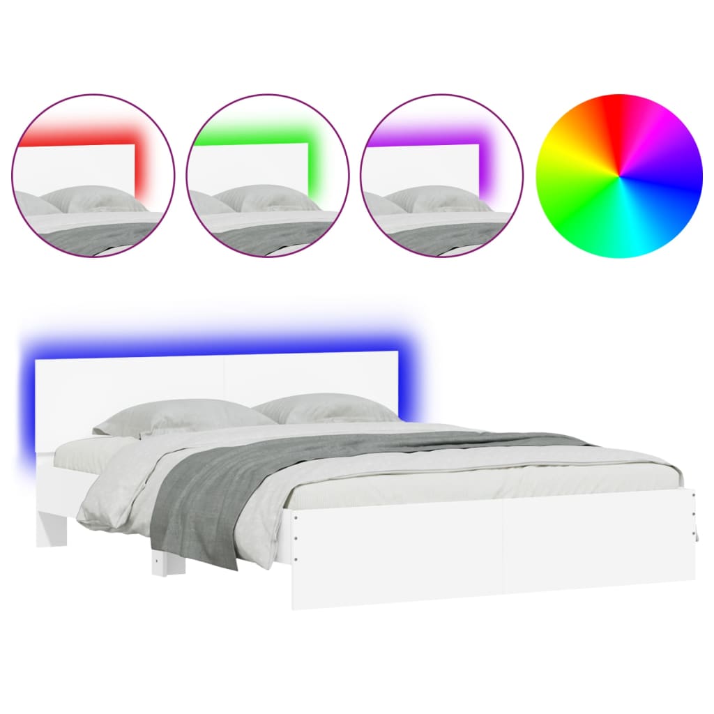 Modern Wooden King Size 150cm Bed Frame Base With Headboard & LED Lights