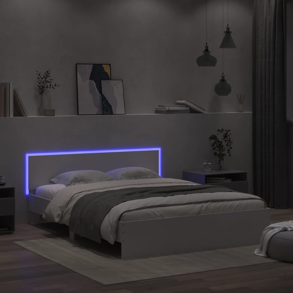 Modern Wooden King Size 150cm Bed Frame Base With Headboard & LED Lights