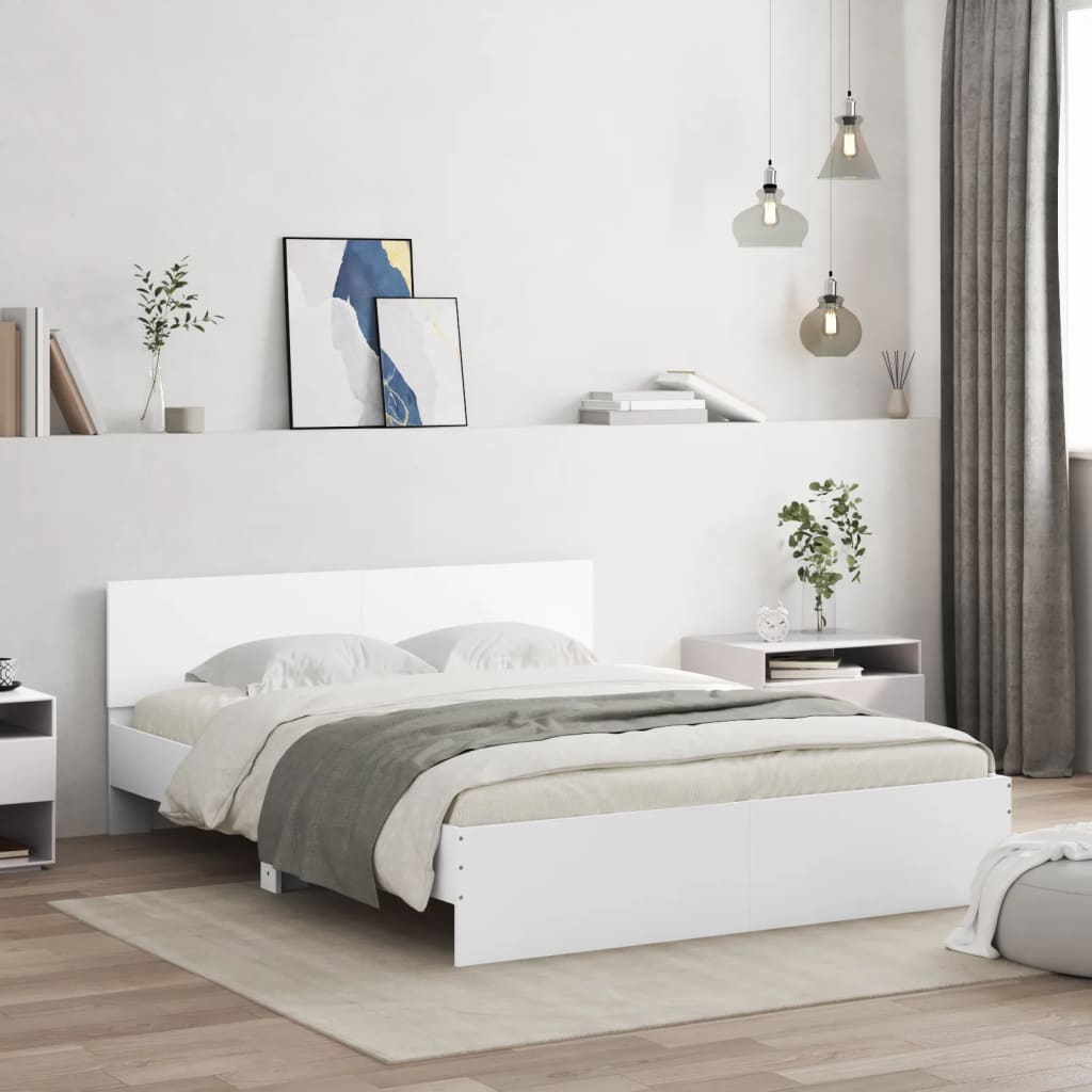Modern Wooden King Size 150cm Bed Frame Base With Headboard & LED Lights