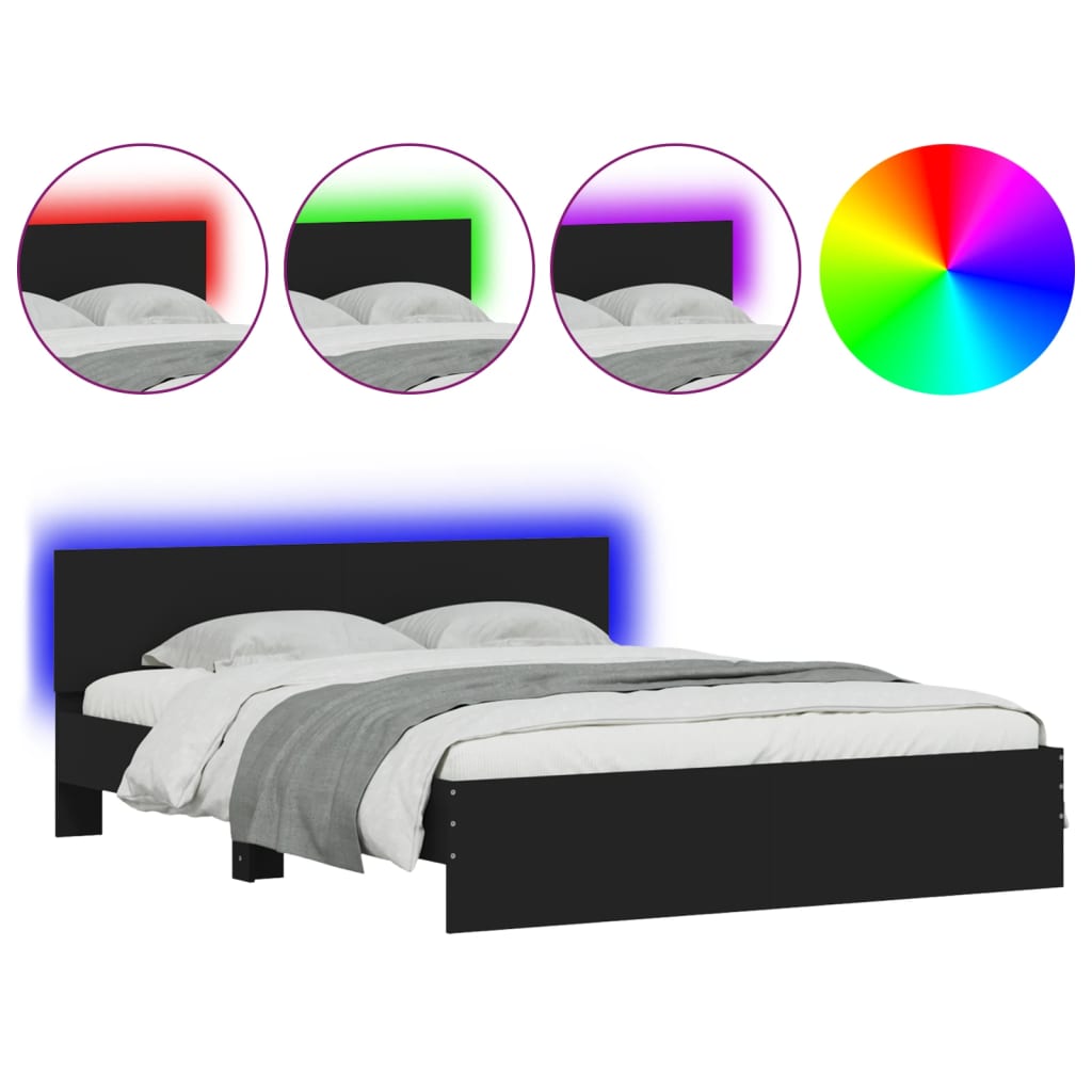 Modern Wooden King Size 150cm Bed Frame Base With Headboard & LED Lights
