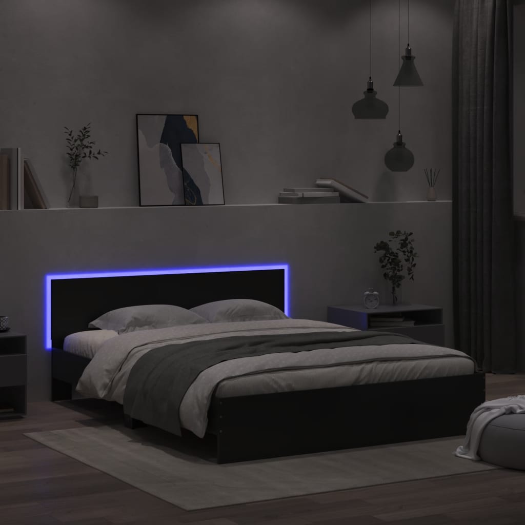 Modern Wooden King Size 150cm Bed Frame Base With Headboard & LED Lights