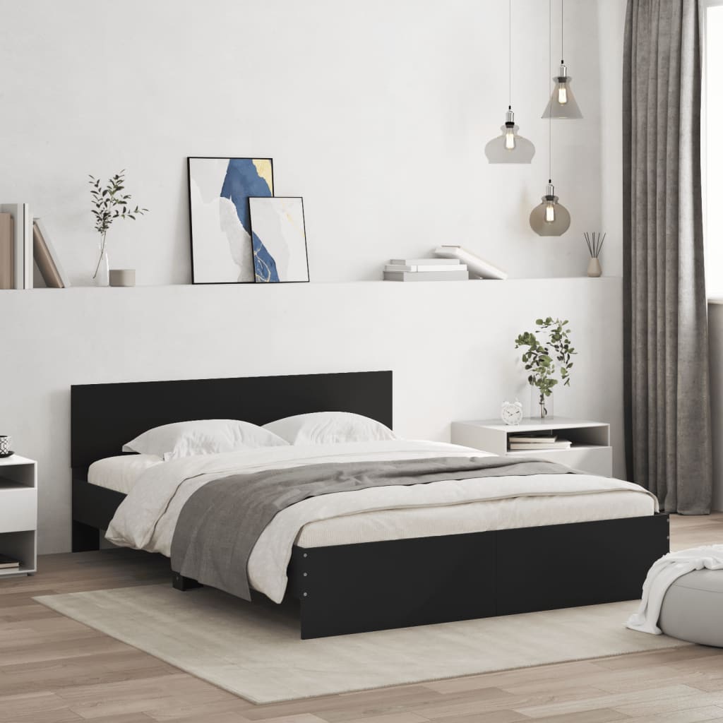 Modern Wooden King Size 150cm Bed Frame Base With Headboard & LED Lights