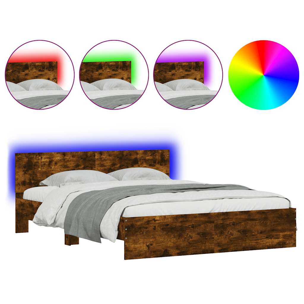 Modern Wooden King Size 150cm Bed Frame Base With Headboard & LED Lights