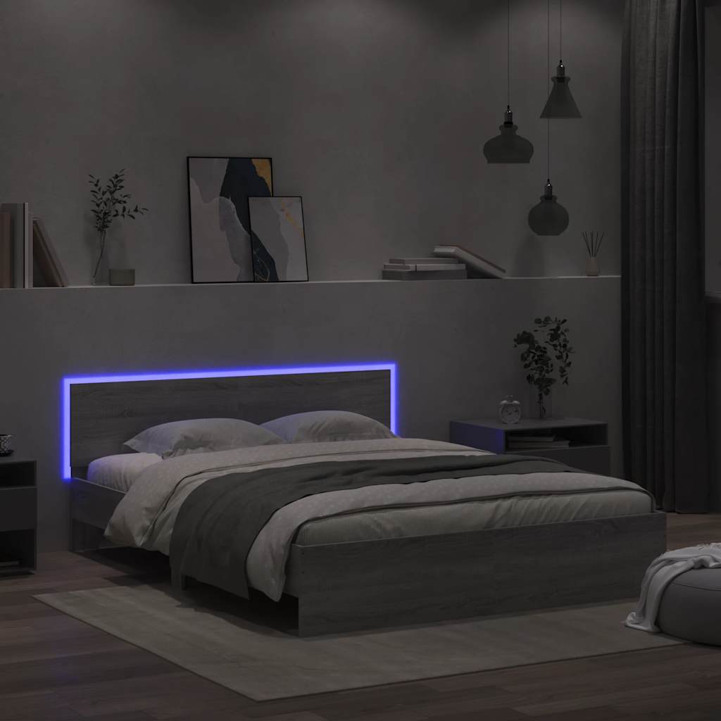 Modern Wooden King Size 150cm Bed Frame Base With Headboard & LED Lights