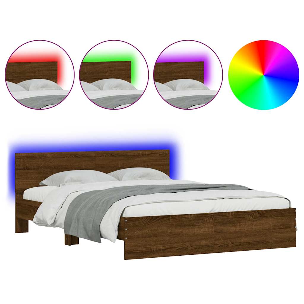 Modern Wooden King Size 150cm Bed Frame Base With Headboard & LED Lights