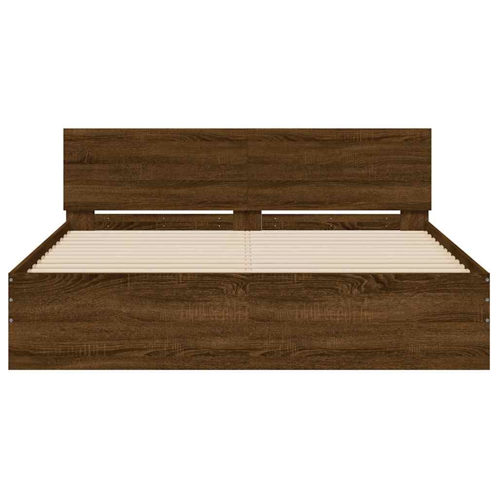 Modern Wooden King Size 150cm Bed Frame Base With Headboard & LED Lights