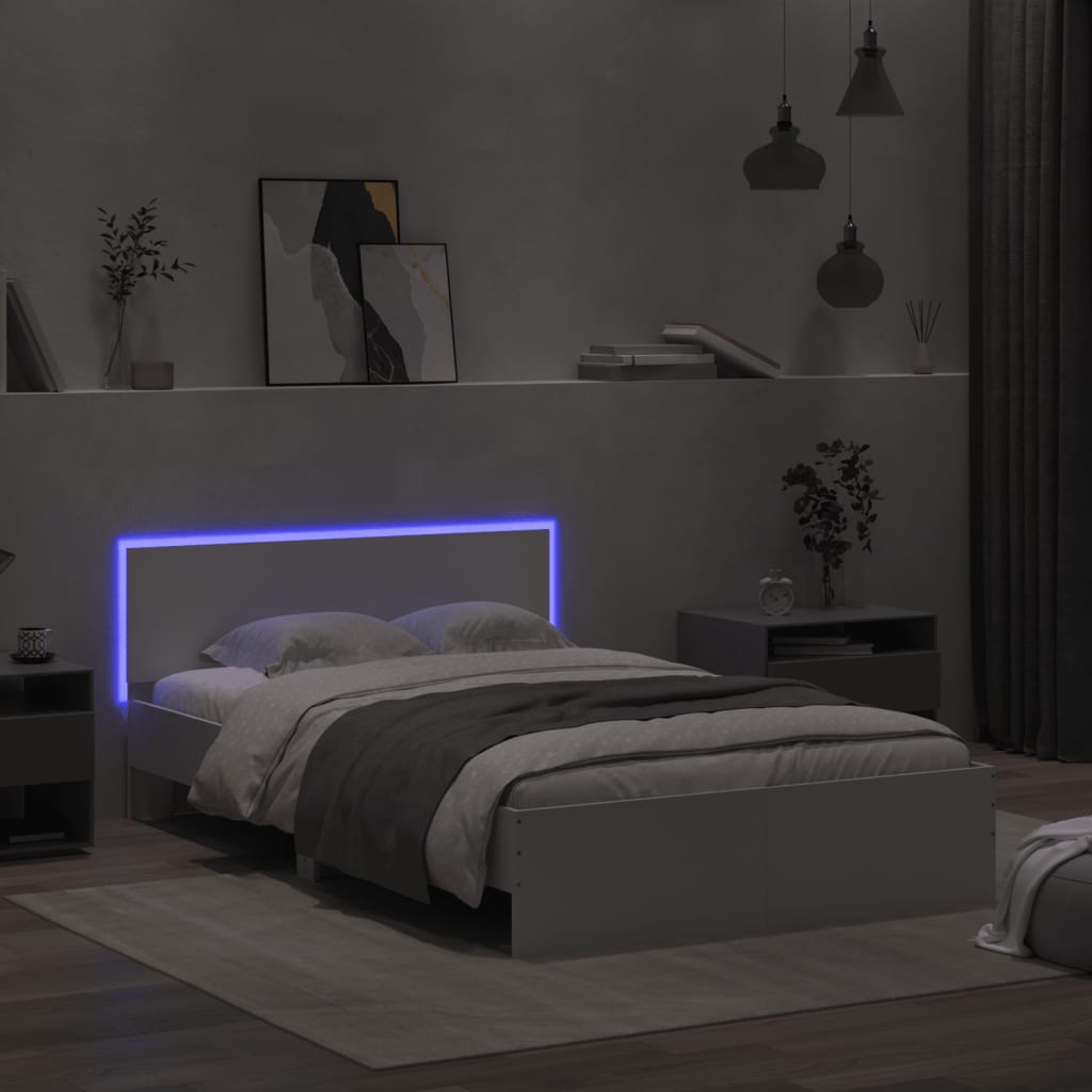 Modern Wooden Double Size 135cm Bed Frame Base With Headboard & LED Lights
