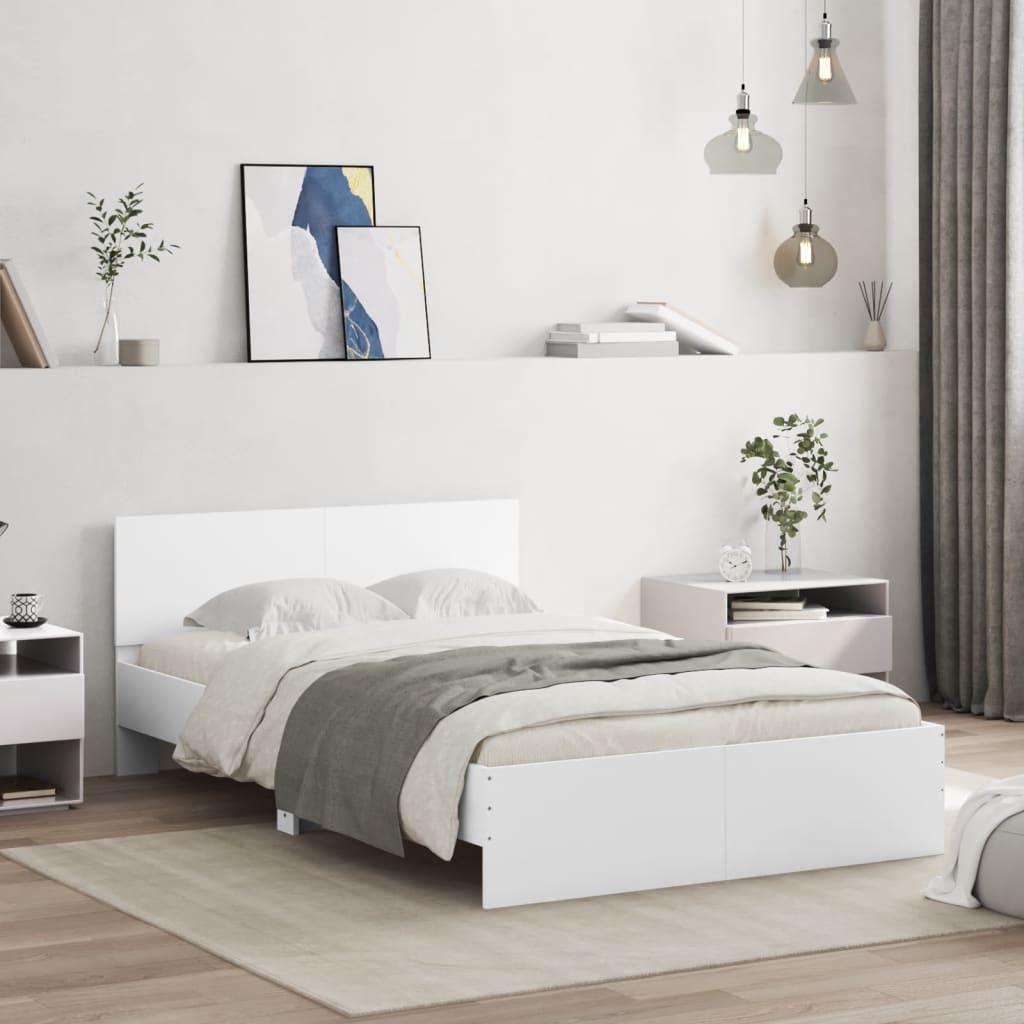 Modern Wooden Double Size 135cm Bed Frame Base With Headboard & LED Lights