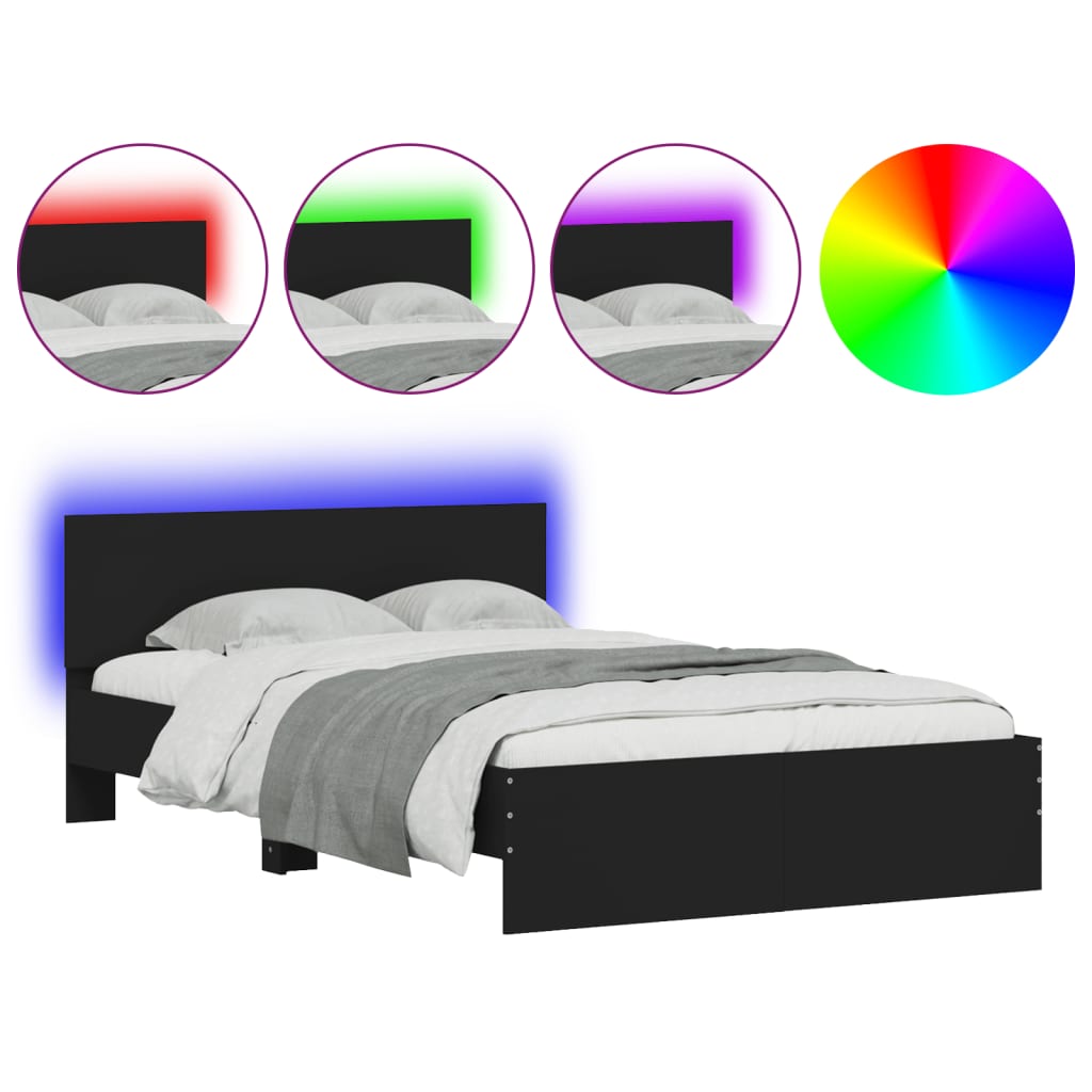 Bed Frame with LED without Mattress Black 135x190 cm Double