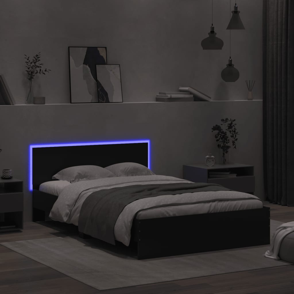 Bed Frame with LED without Mattress Black 135x190 cm Double