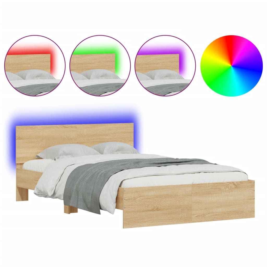 Modern Wooden Double Size 135cm Bed Frame Base With Headboard & LED Lights