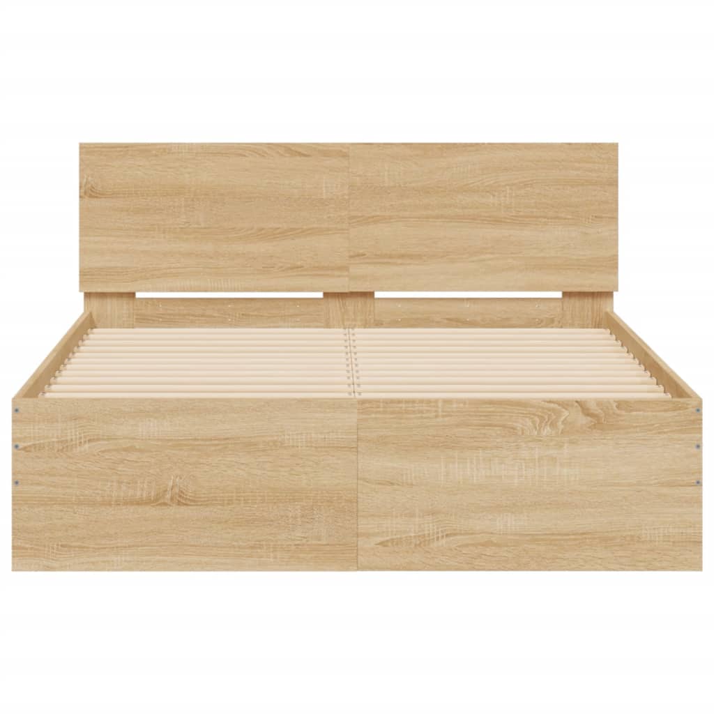 Modern Wooden Double Size 135cm Bed Frame Base With Headboard & LED Lights