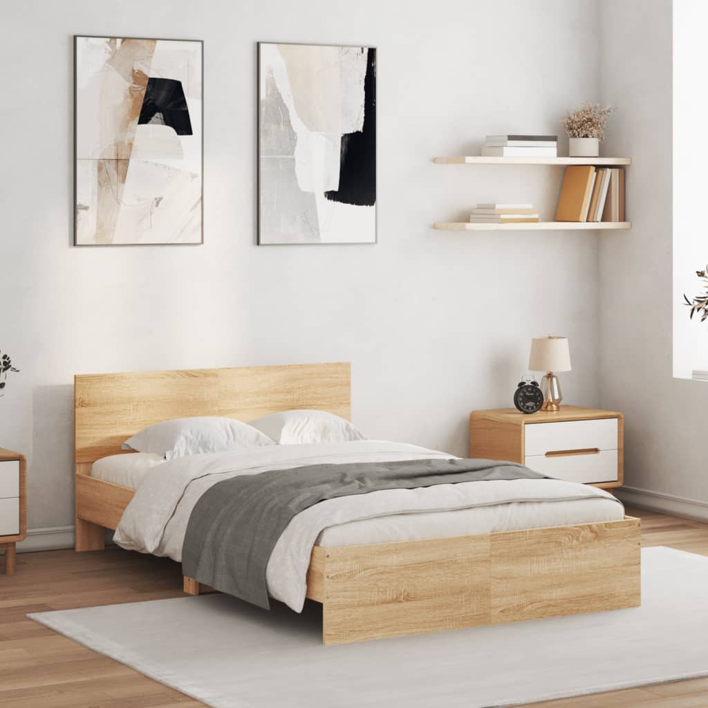 Modern Wooden Double Size 135cm Bed Frame Base With Headboard & LED Lights