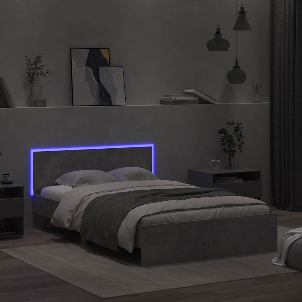 Modern Wooden Double Size 135cm Bed Frame Base With Headboard & LED Lights