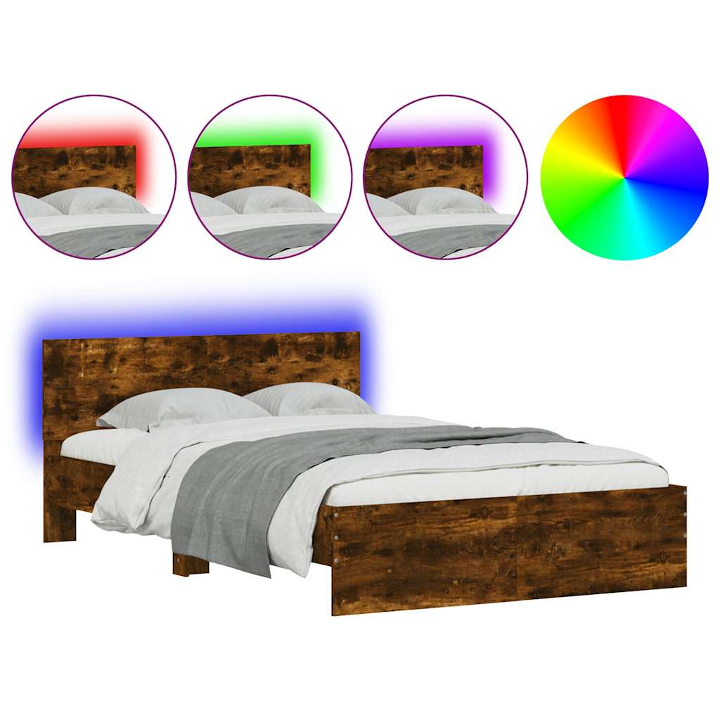 Modern Wooden Double Size 135cm Bed Frame Base With Headboard & LED Lights