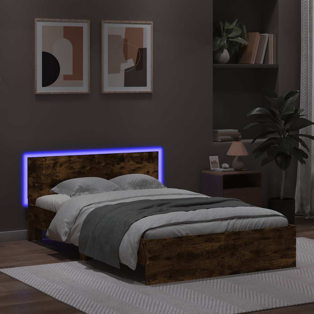 Modern Wooden Double Size 135cm Bed Frame Base With Headboard & LED Lights