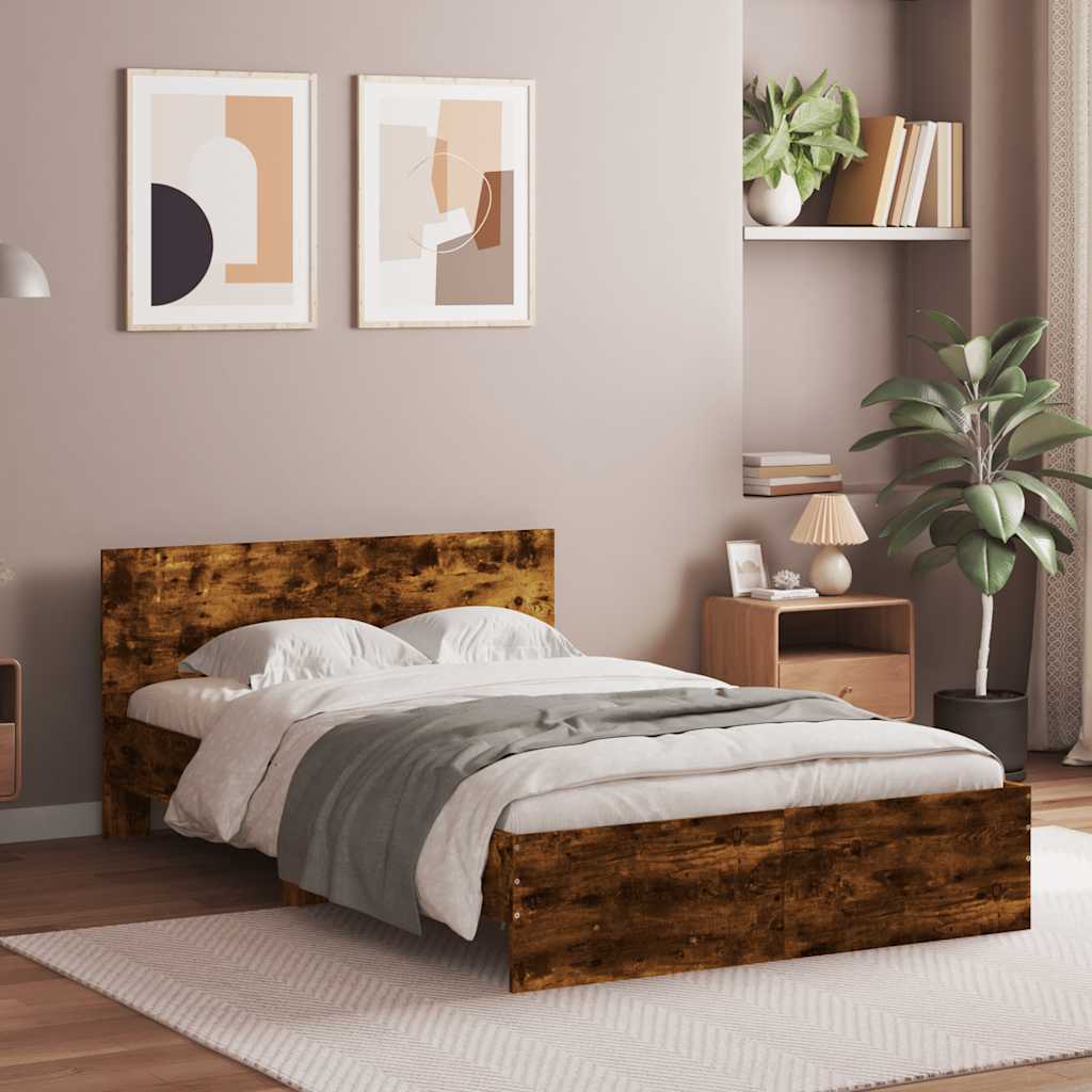 Modern Wooden Double Size 135cm Bed Frame Base With Headboard & LED Lights