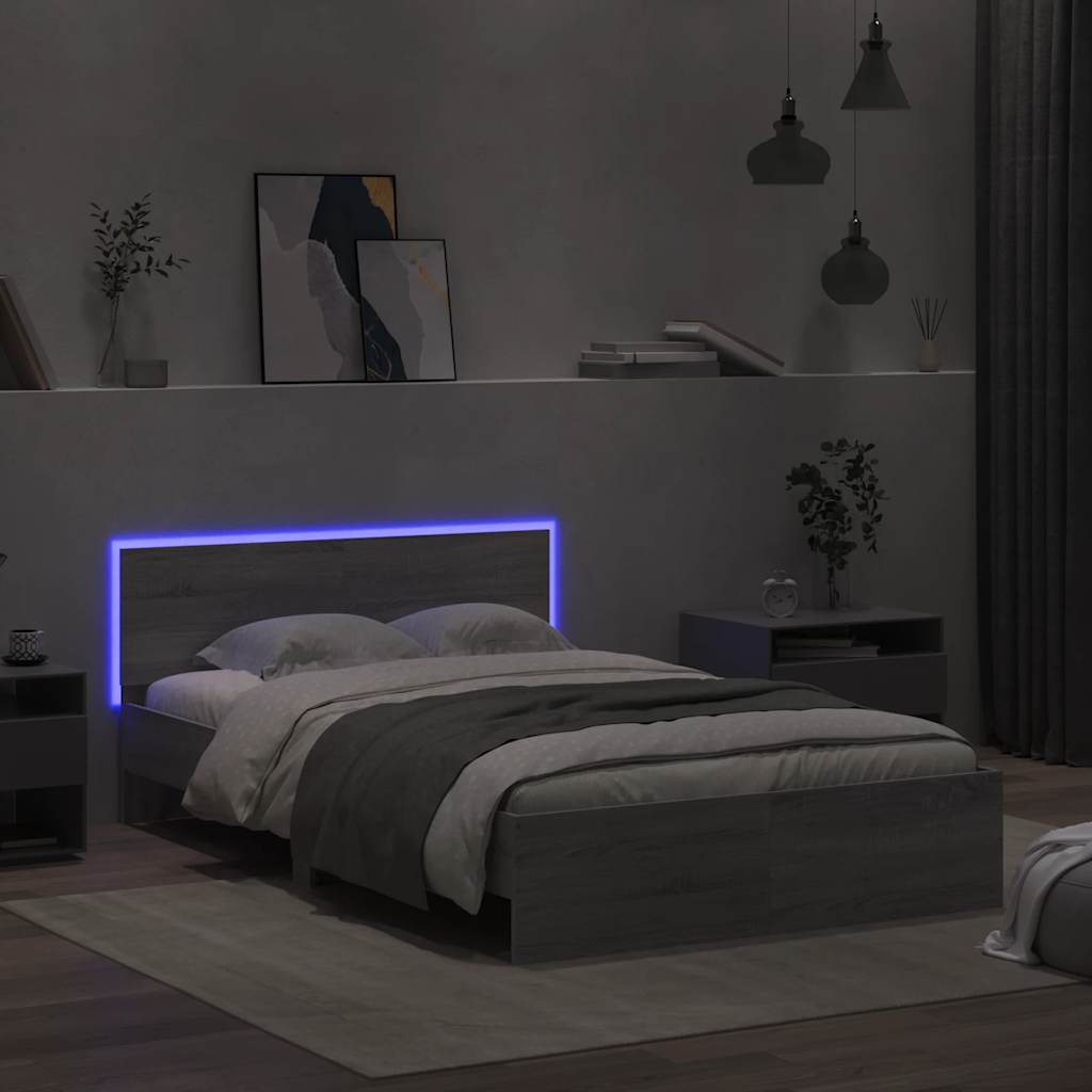 Modern Wooden Double Size 135cm Bed Frame Base With Headboard & LED Lights