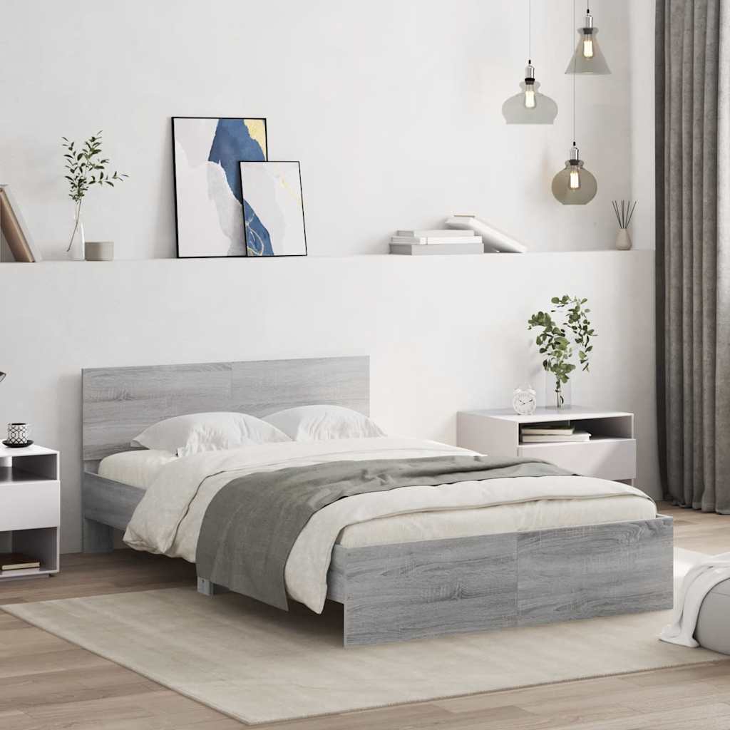 Modern Wooden Double Size 135cm Bed Frame Base With Headboard & LED Lights