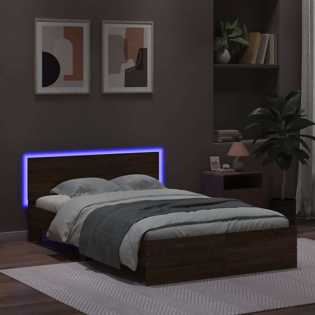 Modern Wooden Double Size 135cm Bed Frame Base With Headboard & LED Lights