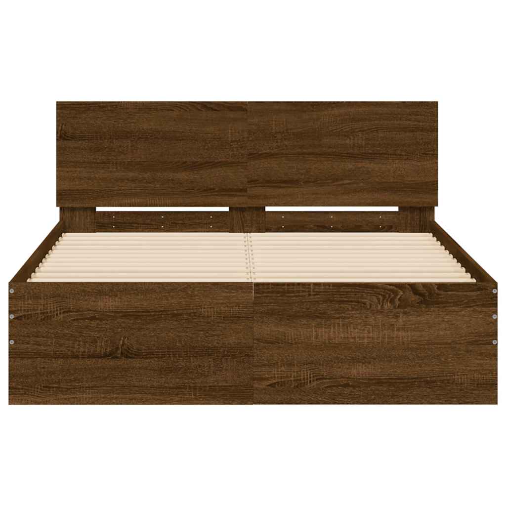 Modern Wooden Double Size 135cm Bed Frame Base With Headboard & LED Lights