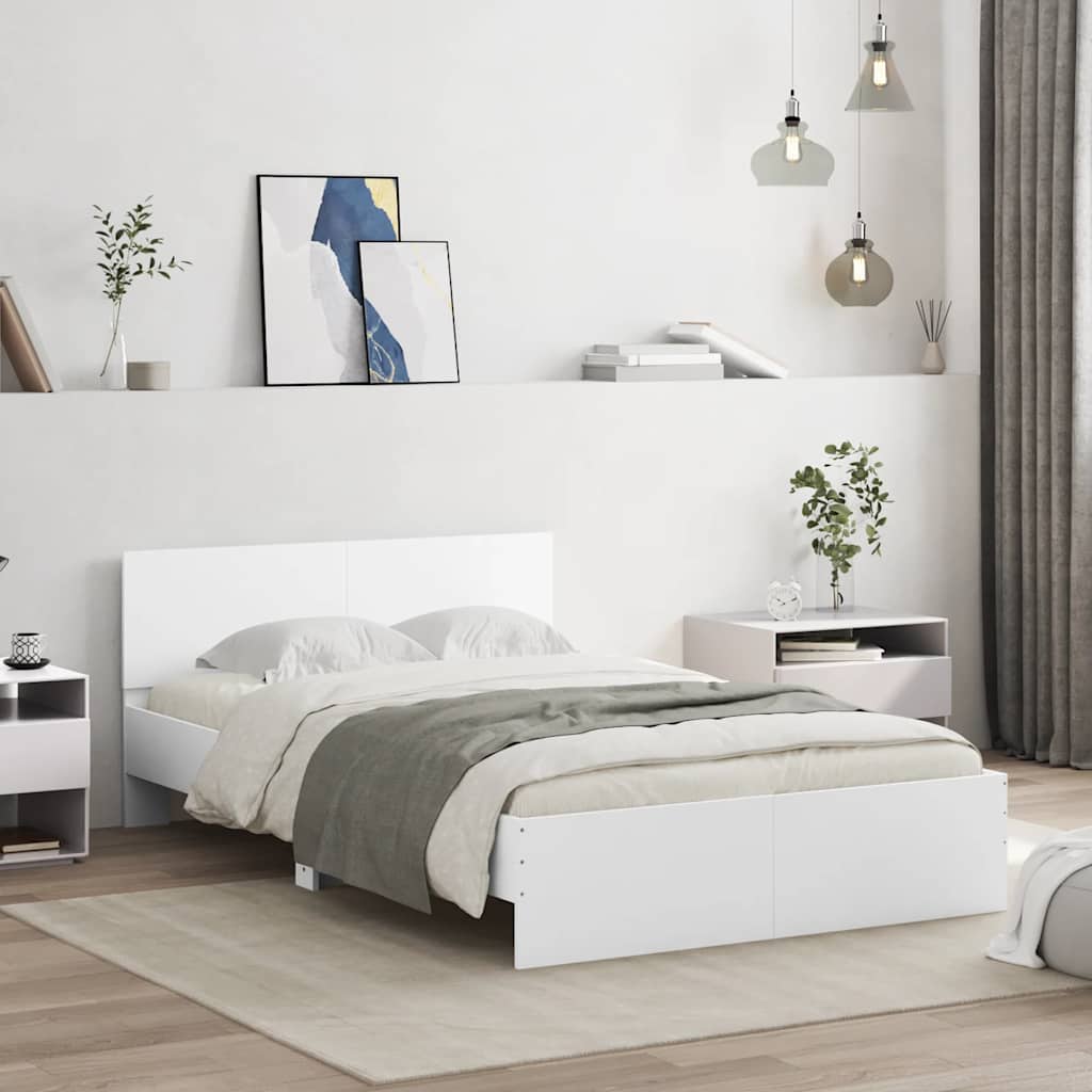 Bed Frame with Headboard and LED White 120x190 cm Small Double