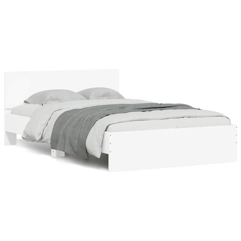Bed Frame with Headboard and LED White 120x190 cm Small Double