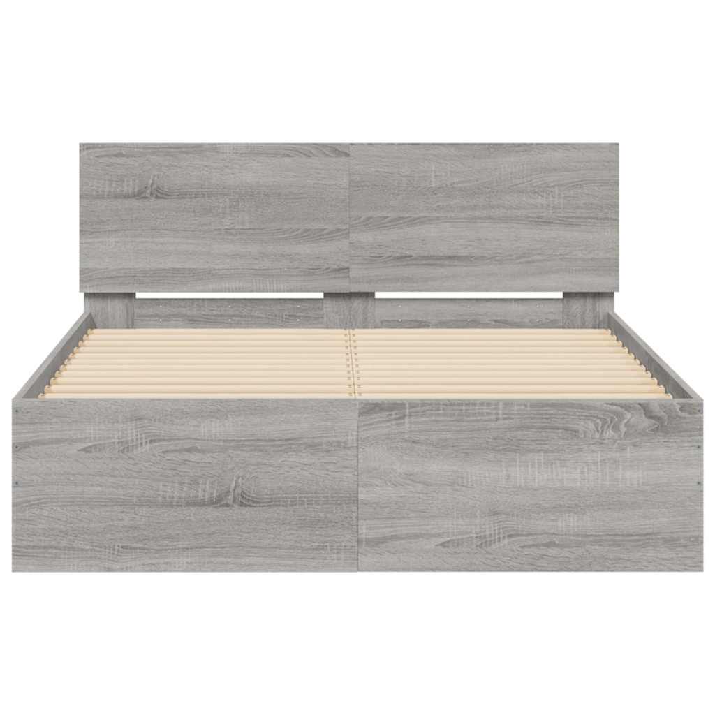 Bed Frame with Headboard and LED Grey Sonoma 120x190 cm Small Double