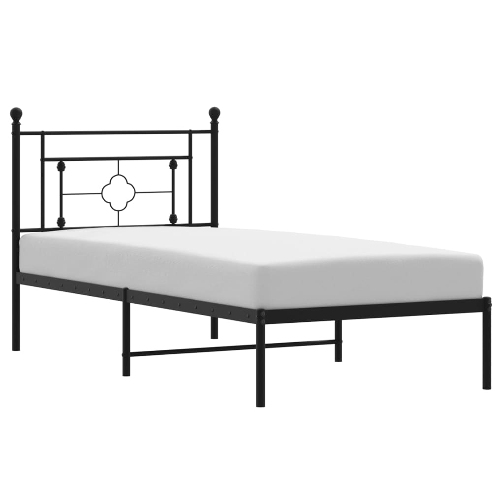 Metal Bed Frame without Mattress with Headboard Black 100x200cm