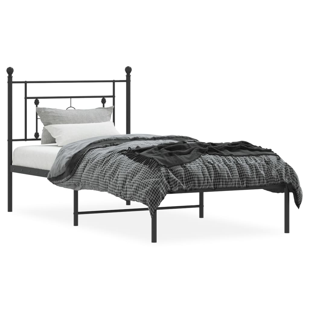 Metal Bed Frame without Mattress with Headboard Black 100x200cm