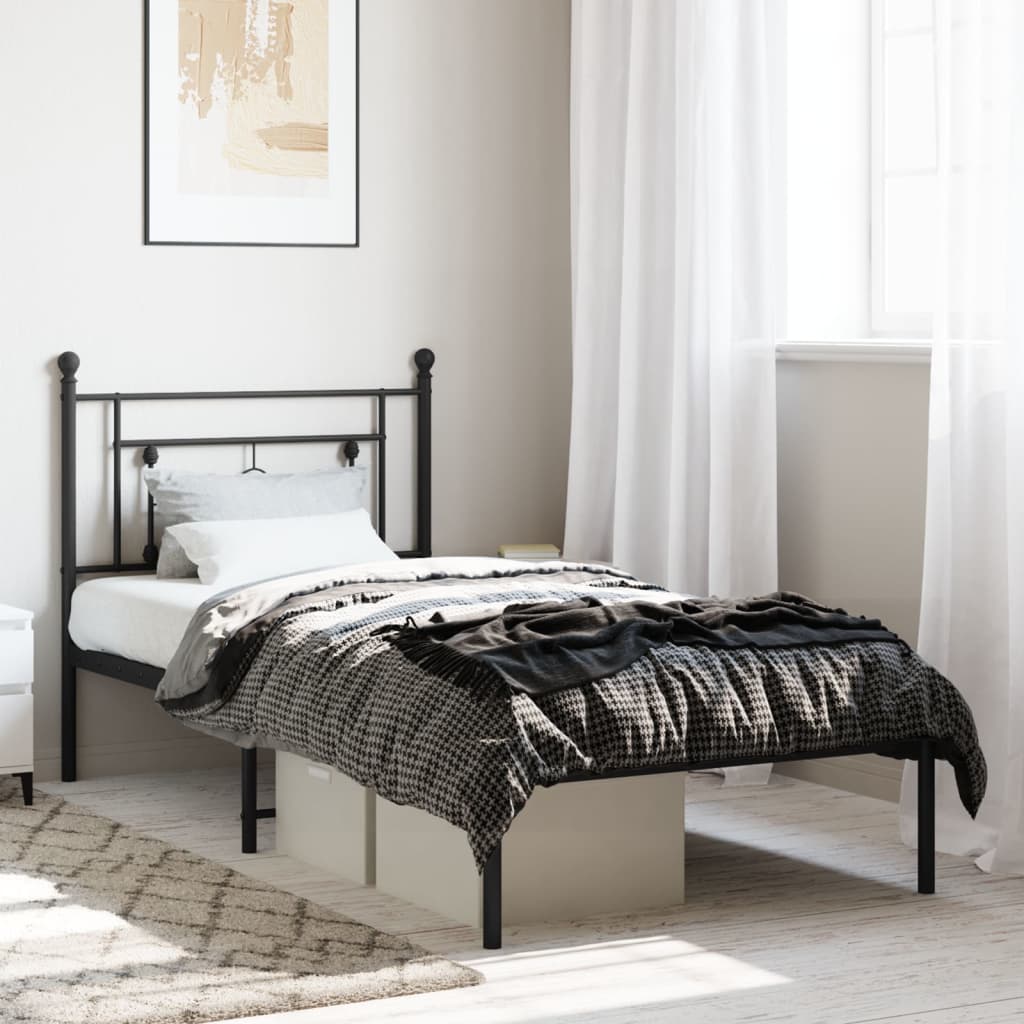 Metal Bed Frame without Mattress with Headboard Black 100x200cm