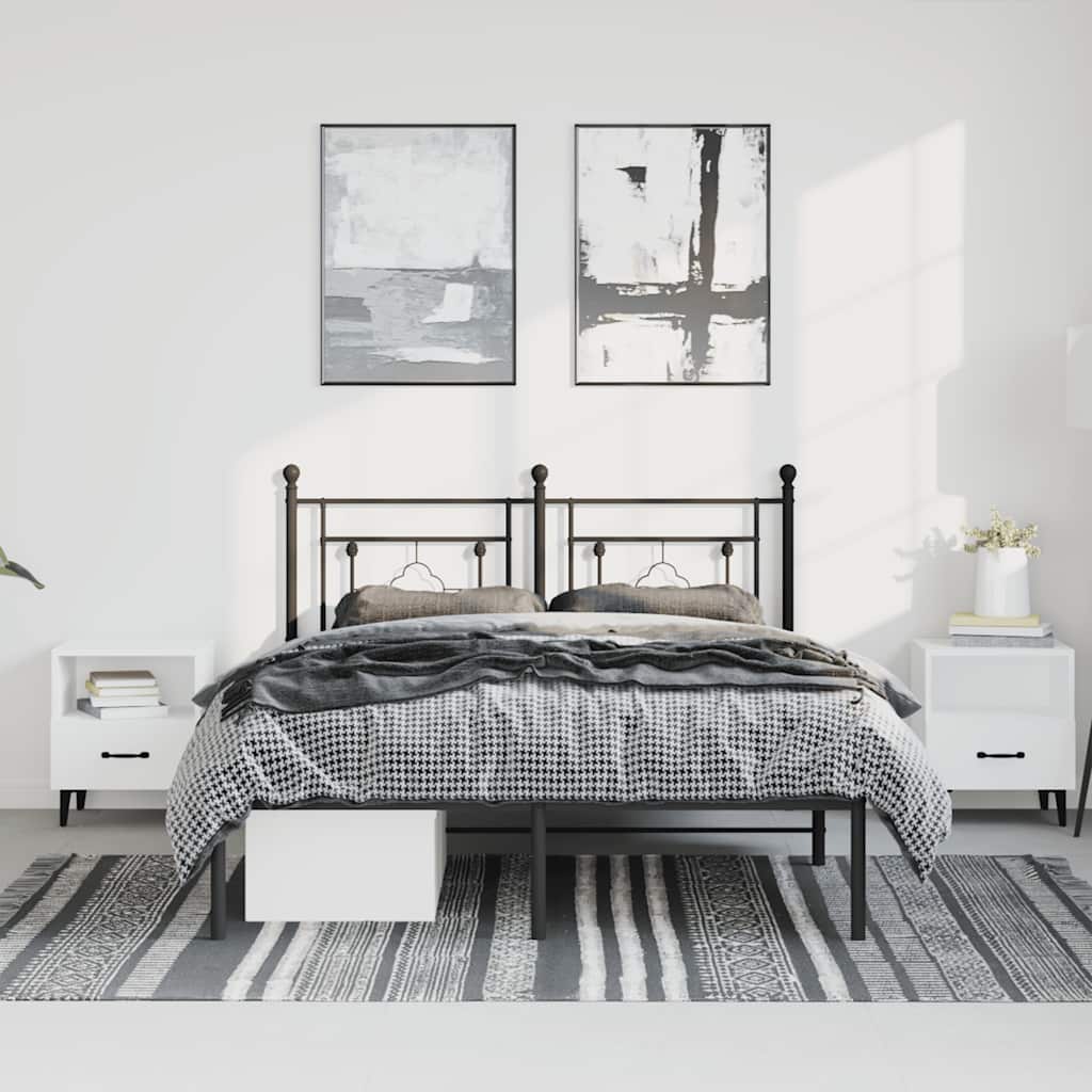 Metal Bed Frame without Mattress with Headboard Black 150x200cm
