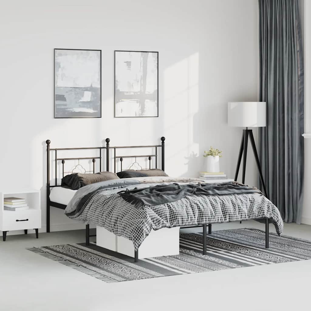 Metal Bed Frame without Mattress with Headboard Black 150x200cm